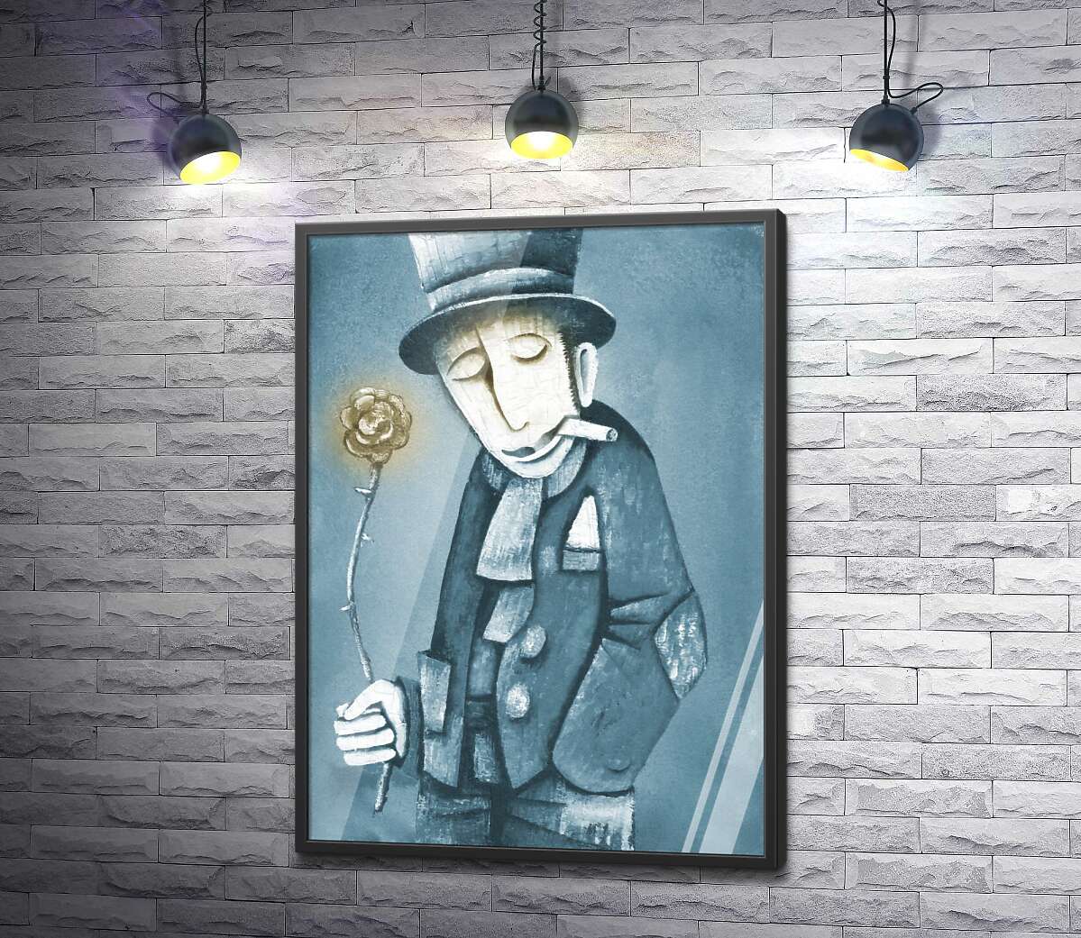 постер Джентльмен с сигаретой в зубах и цветком в руке