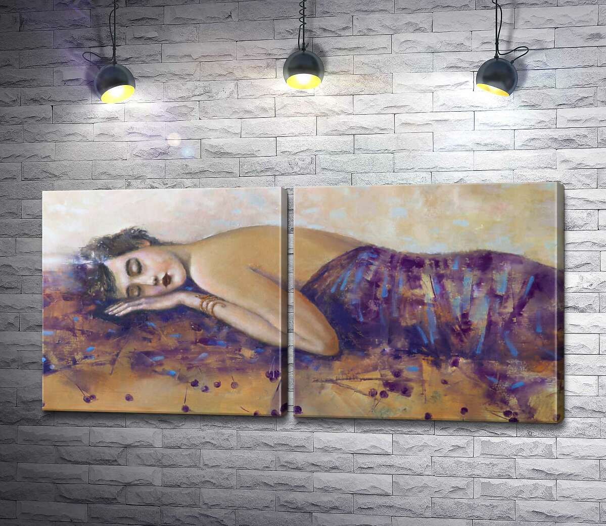модульна картина Дівчина спить під пурпуровим покривалом