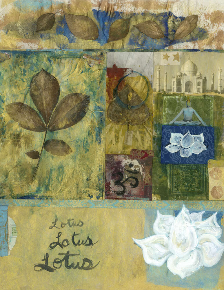 картина-постер Коллаж изображений с лотосом и листьями