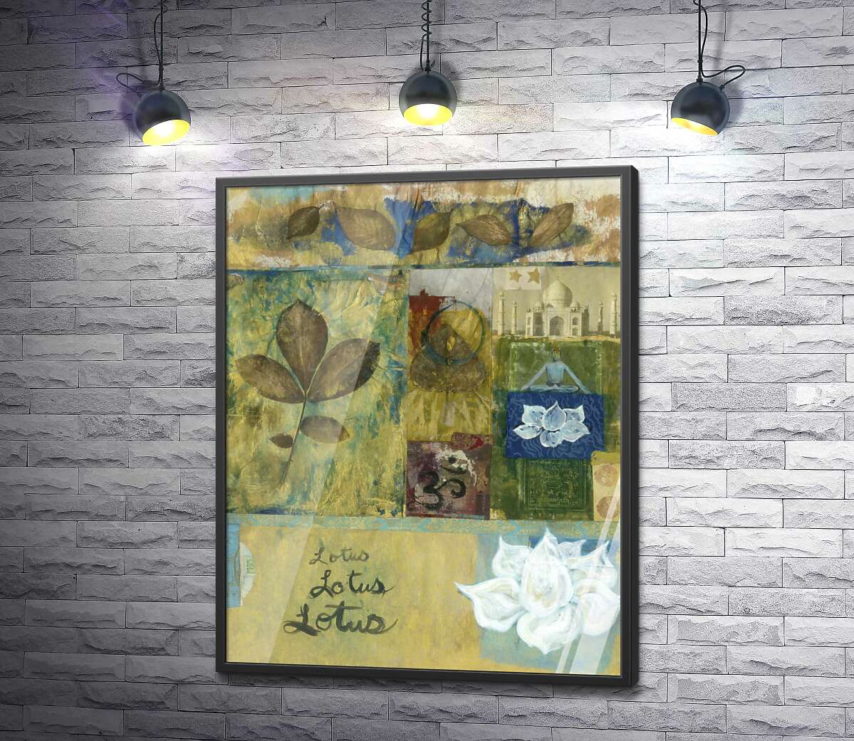 постер Колаж зображень із лотосом та листям