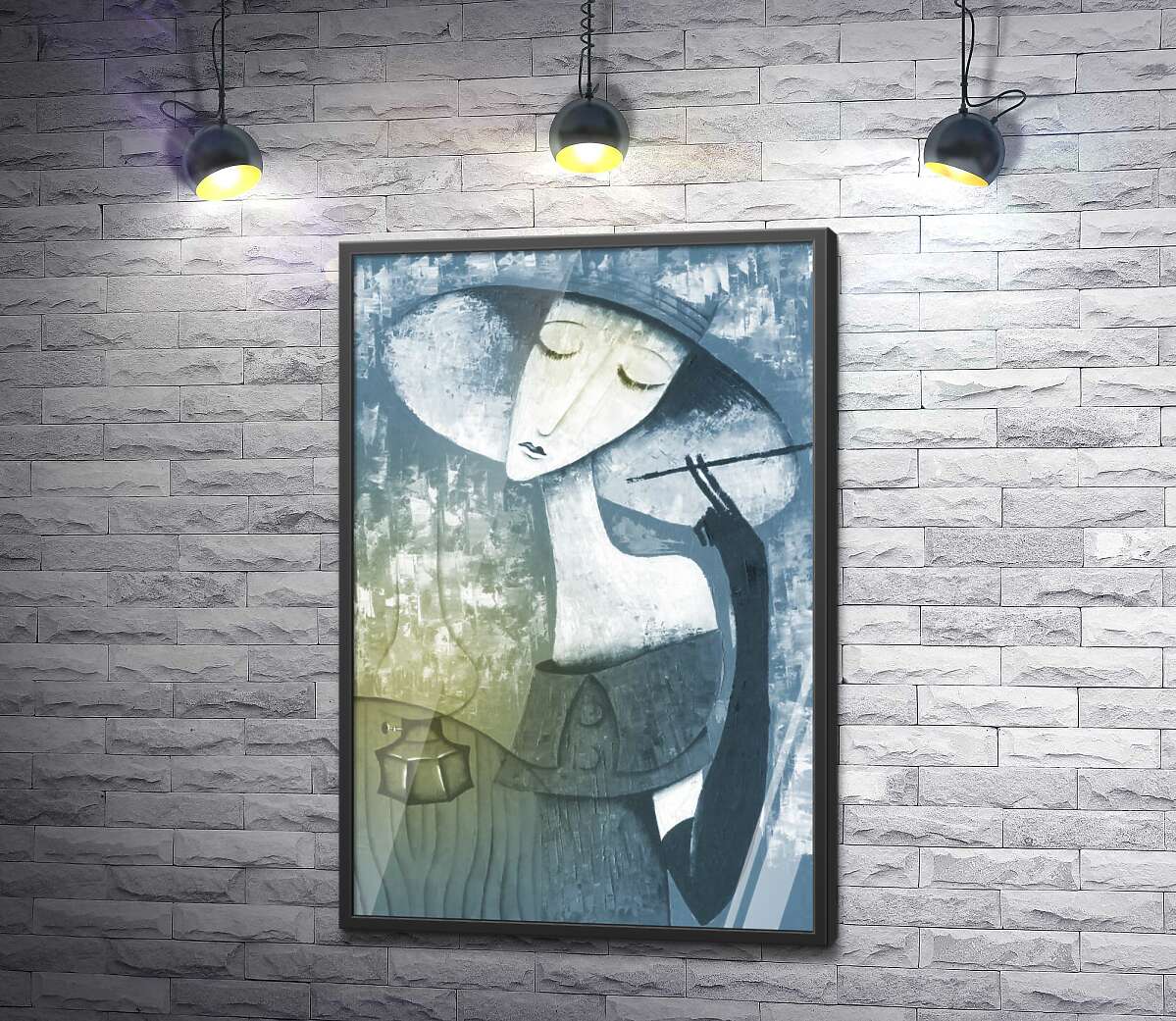 постер Женщина в шляпе курит рядом с керосиновой лампой