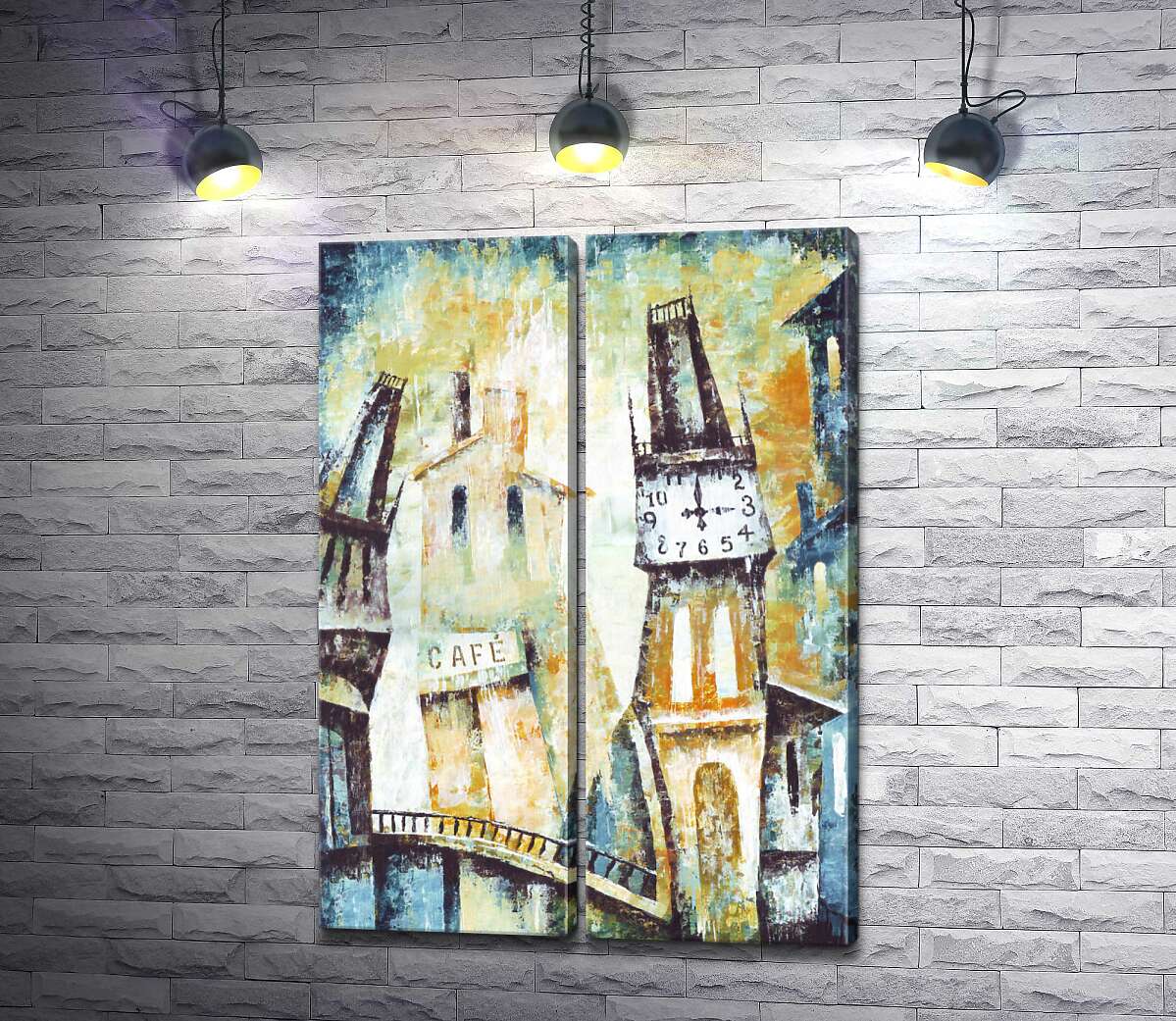 модульна картина Кафе на вулиці старого міста поряд вежами