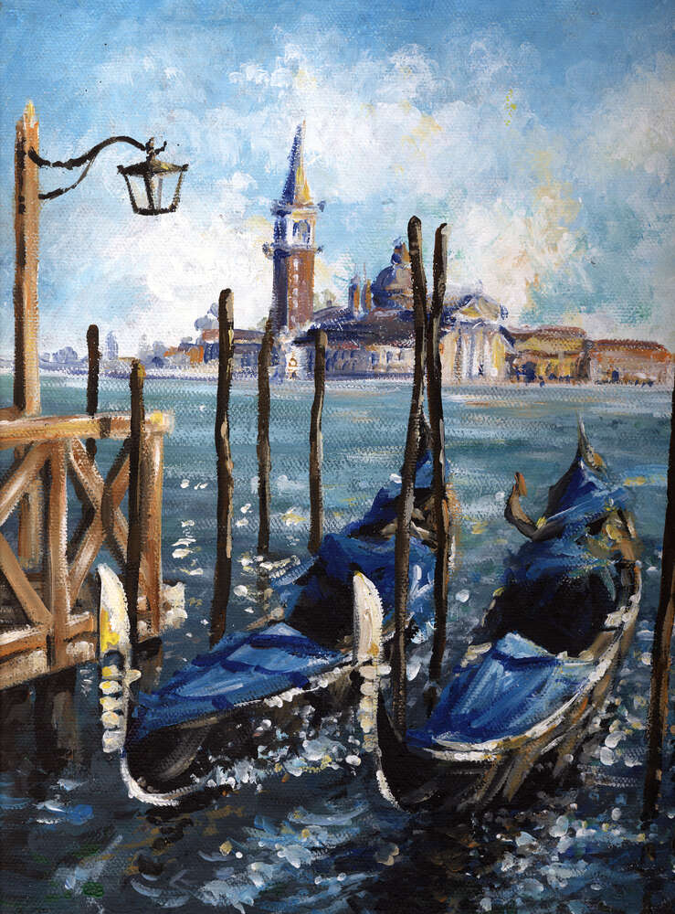 картина-постер Венецианские гондолы у причала