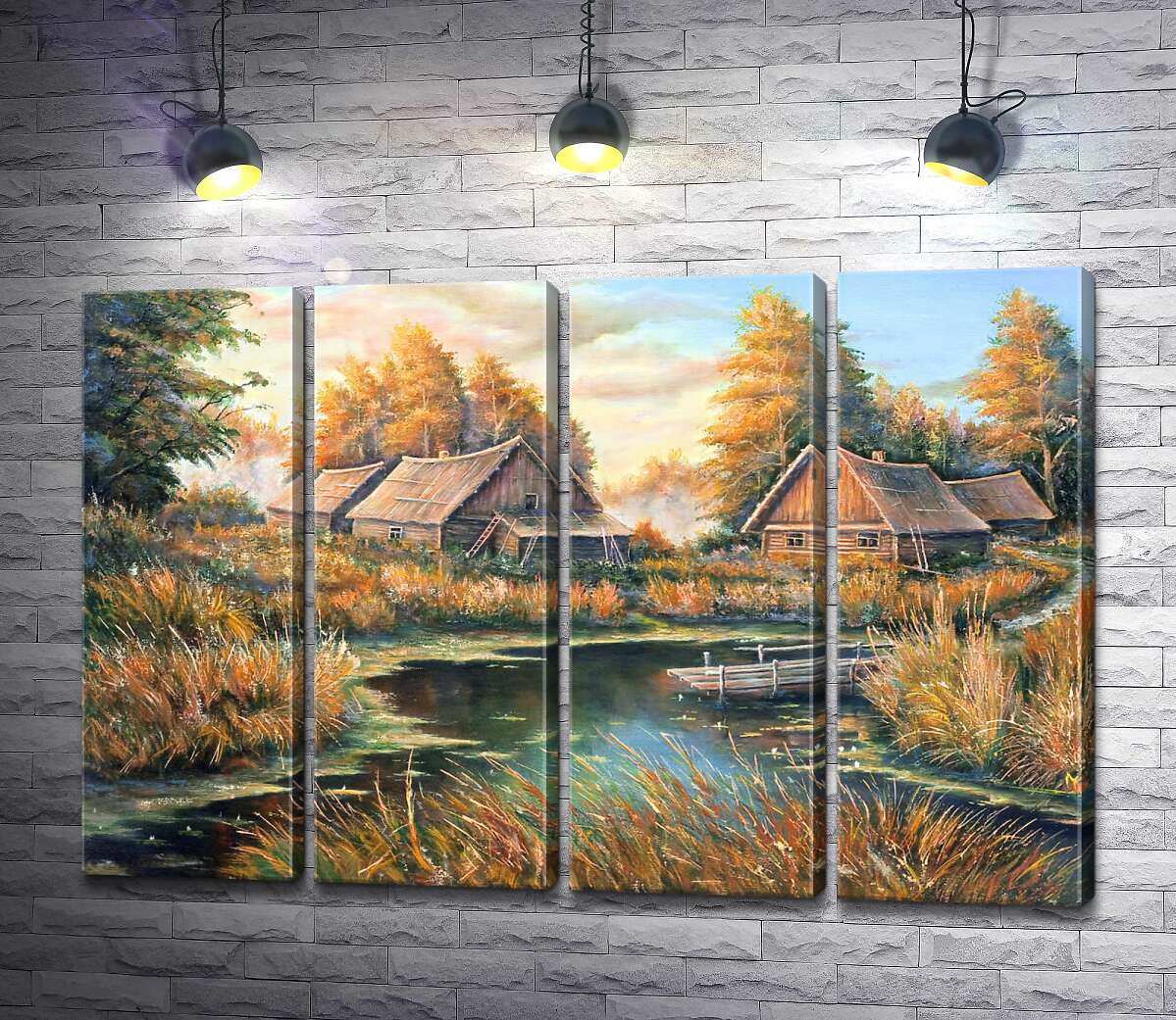модульна картина Дерев'яні будинки на березі озера (Модуль №24)