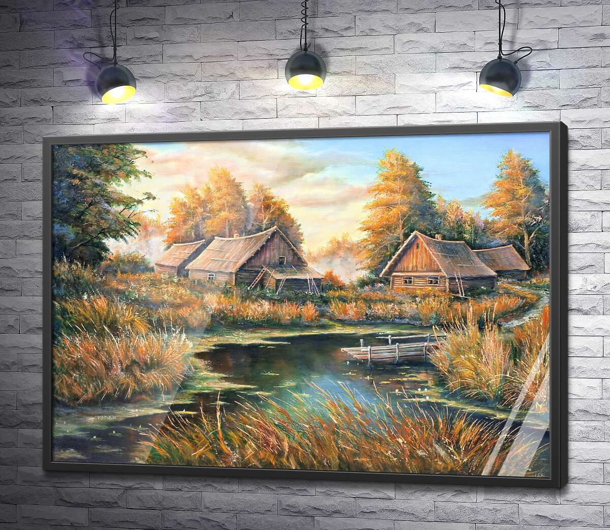 постер Деревянные дома на берегу озера