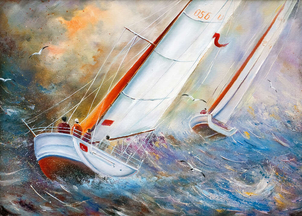 картина-постер Яхти долають штормові хвилі