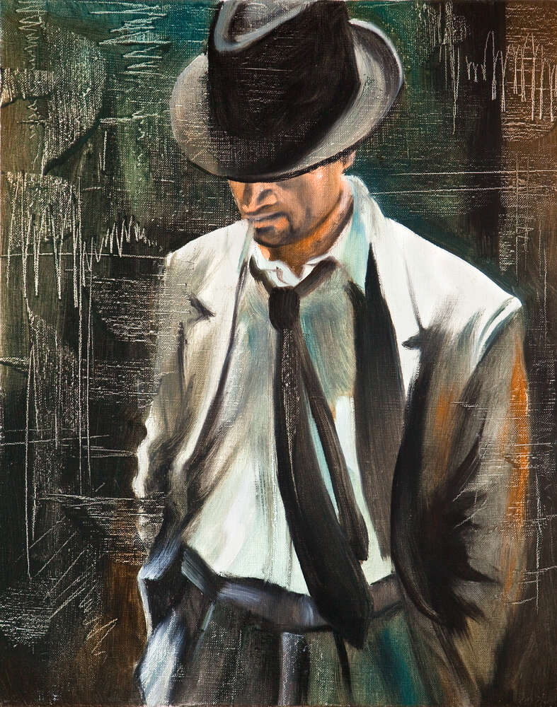 картина-постер Шляпа закрывает взгляд мужчины в костюме