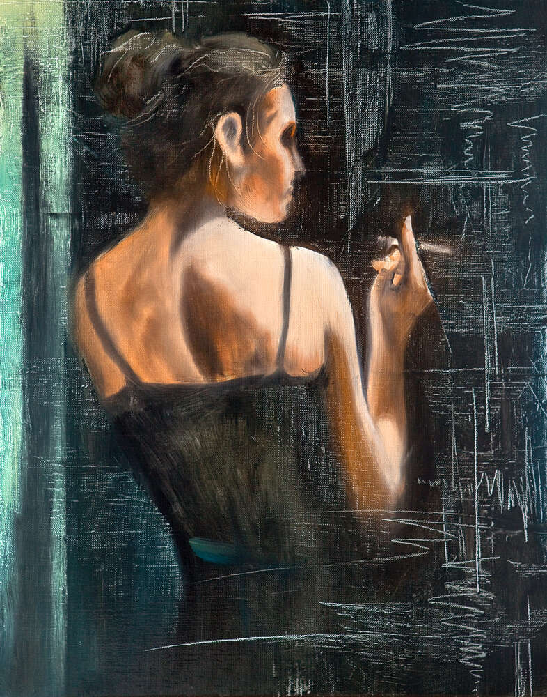 картина-постер Профиль женщины, курящей сигарету