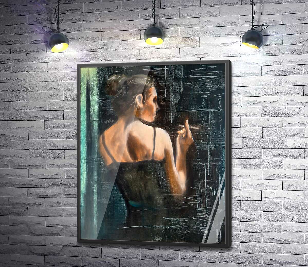постер Профіль жінки, що курить сигарету