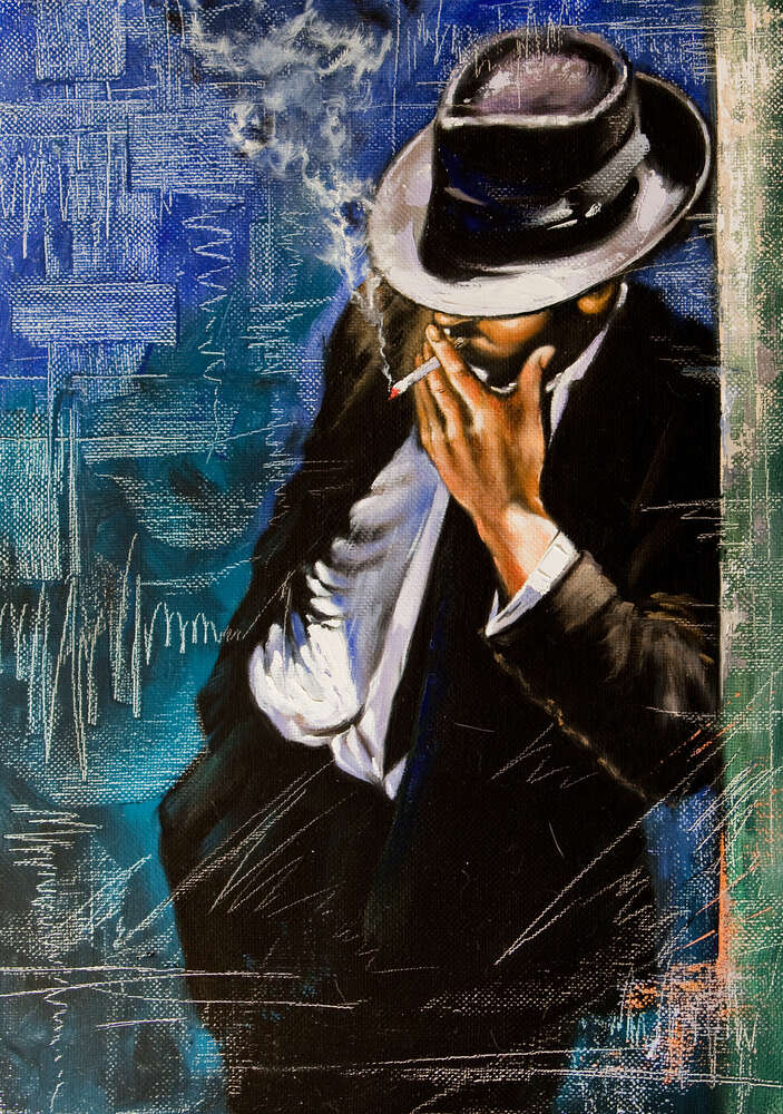 картина-постер Чоловік, що курить, сперся на стіну