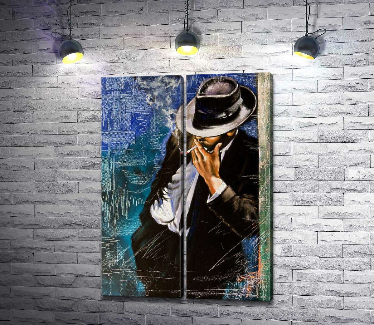 модульная картина Курящий мужчина облокотился на стену