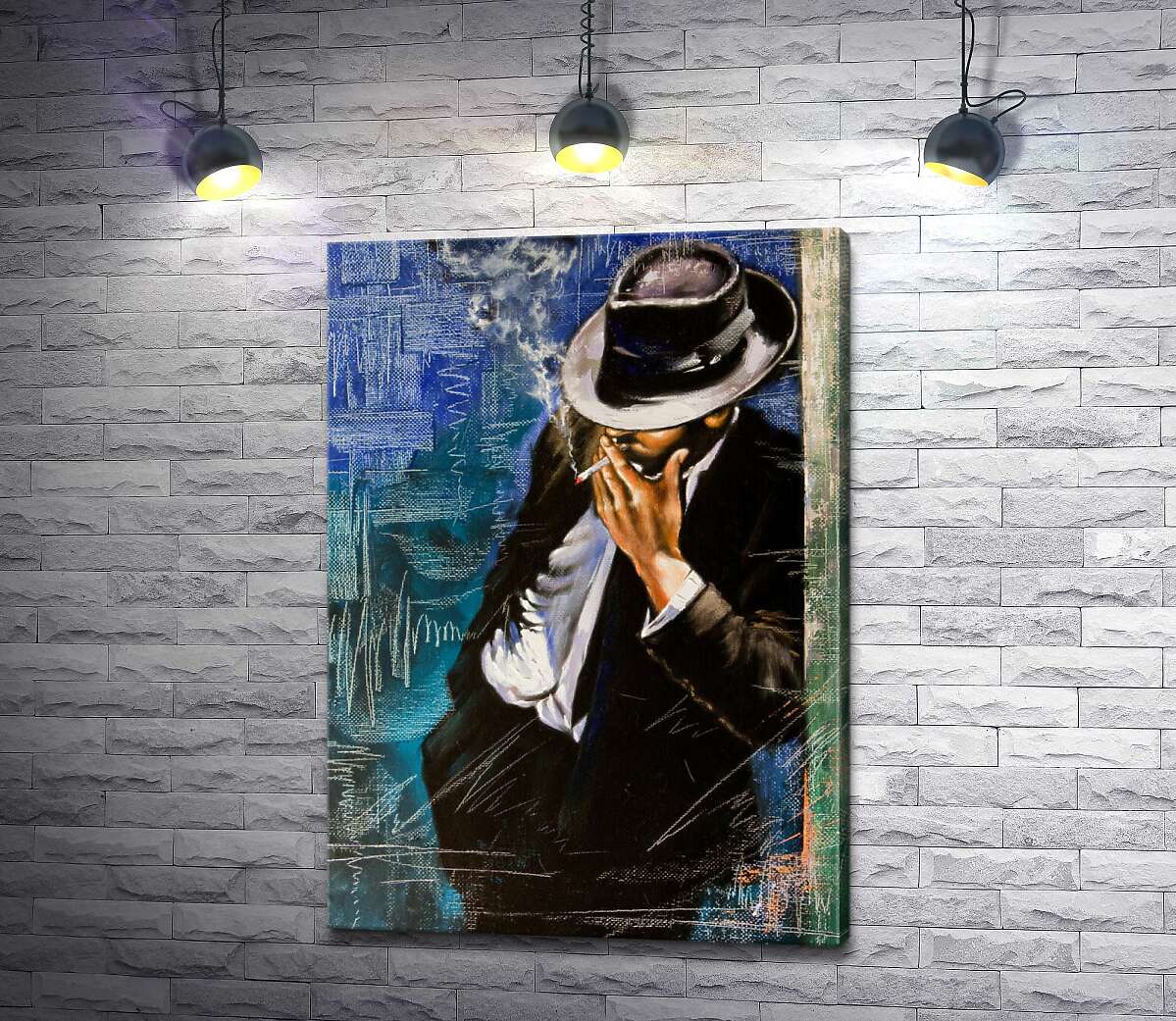 картина Курящий мужчина облокотился на стену
