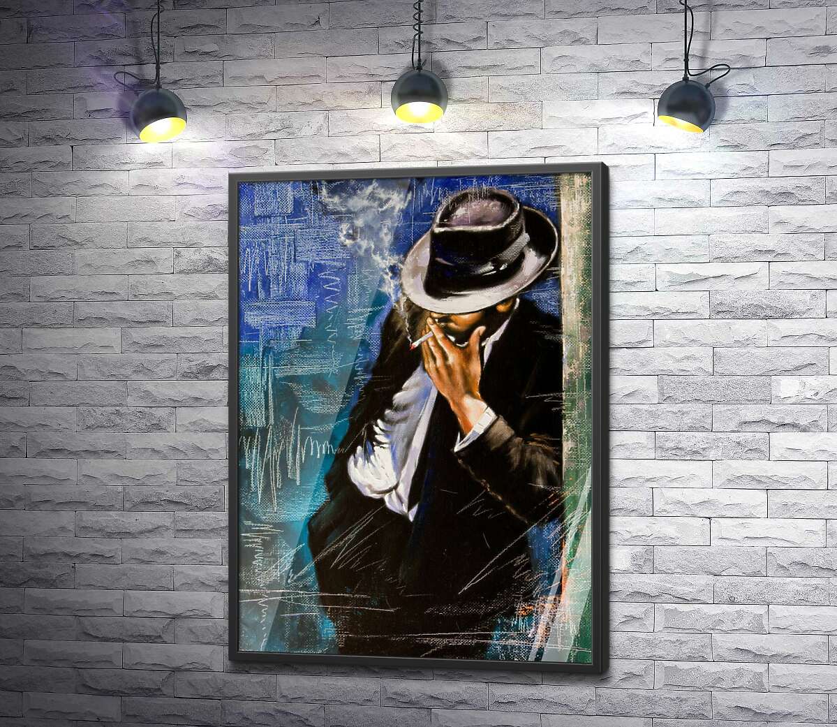 постер Курящий мужчина облокотился на стену