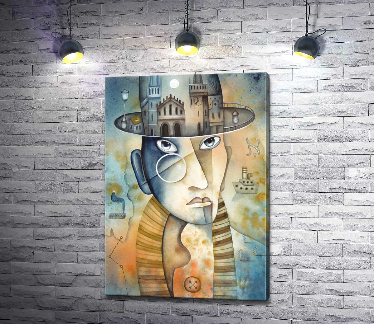 картина Місто на капелюсі у чоловіка