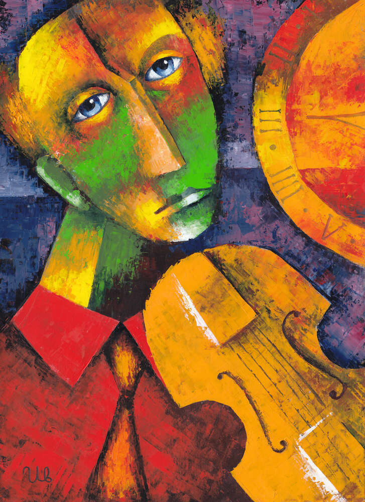 картина-постер Силуэт скрипача в желтых тонах