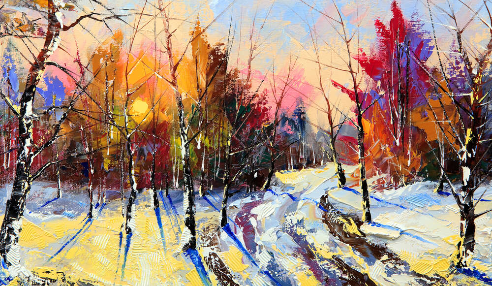 картина-постер Солнечный вечер в зимнем лесу