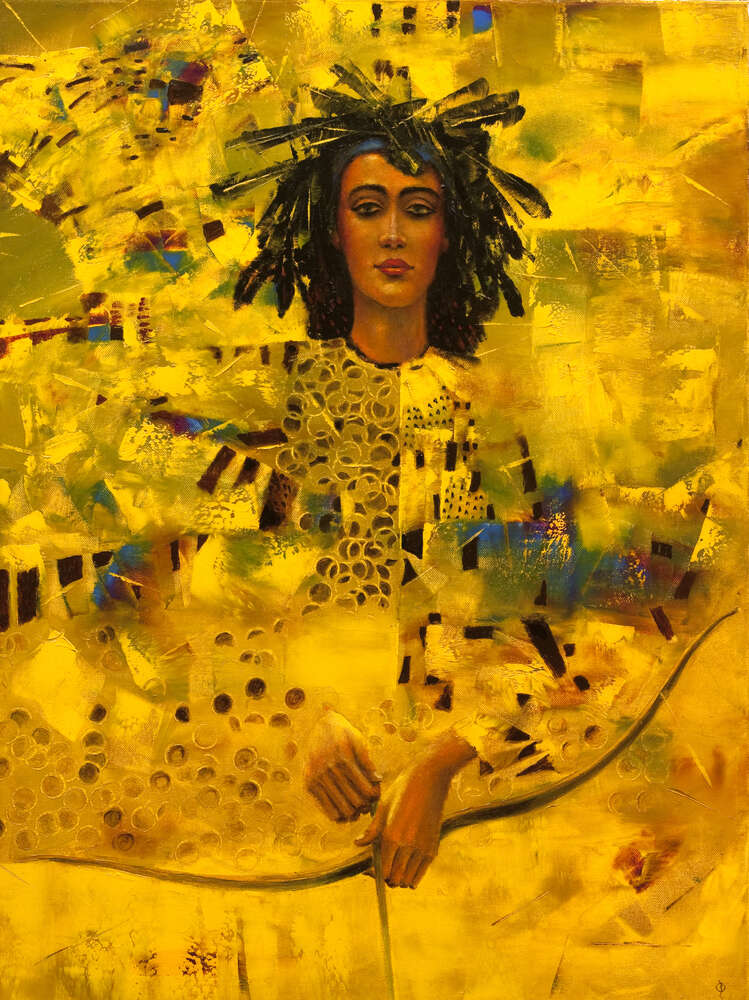 картина-постер Силуэт женщины в золотых тонах