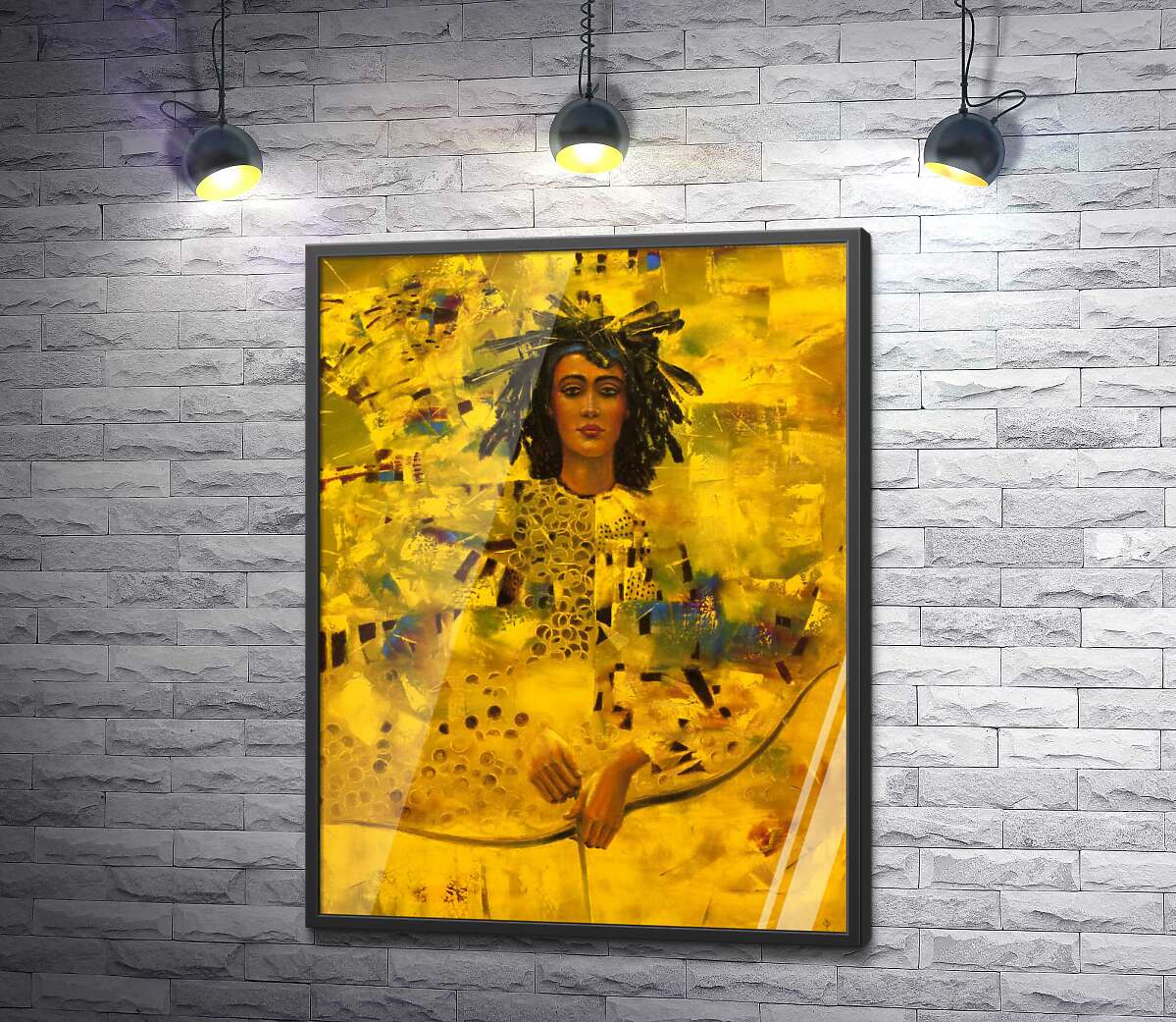 постер Силуэт женщины в золотых тонах
