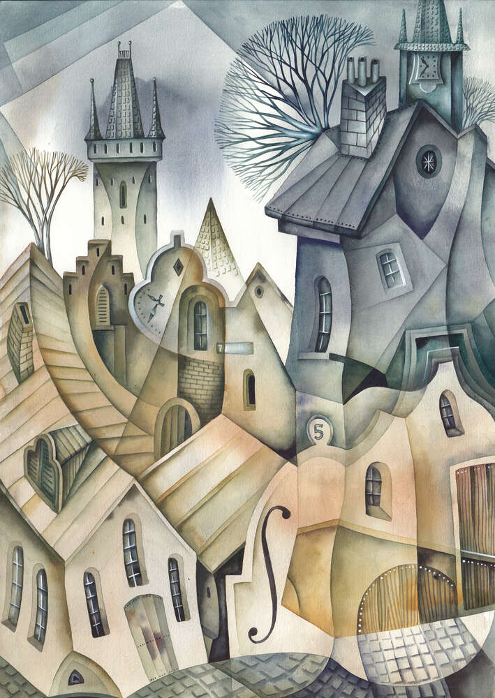 картина-постер Разнообразие крыш старого города
