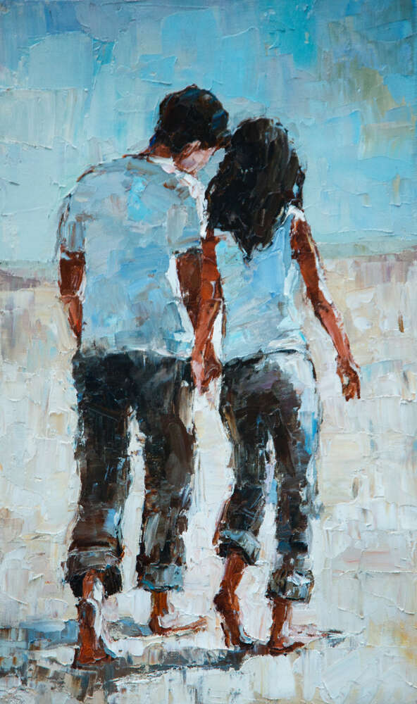 картина-постер Прогулка влюбленных по пляжу