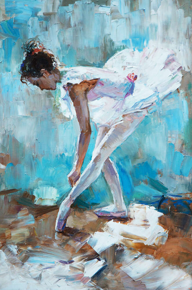 картина-постер Маленькая балерина завязывает пуанты