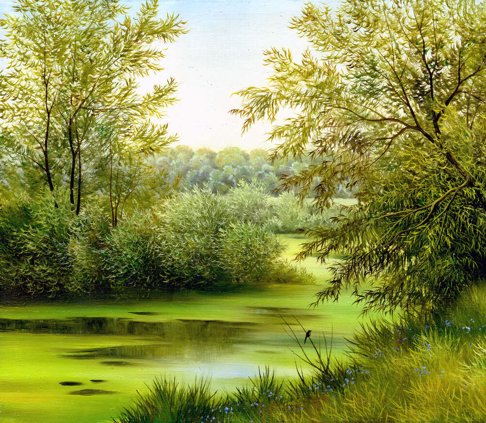 картина-постер Зелень растет на острове среди реки