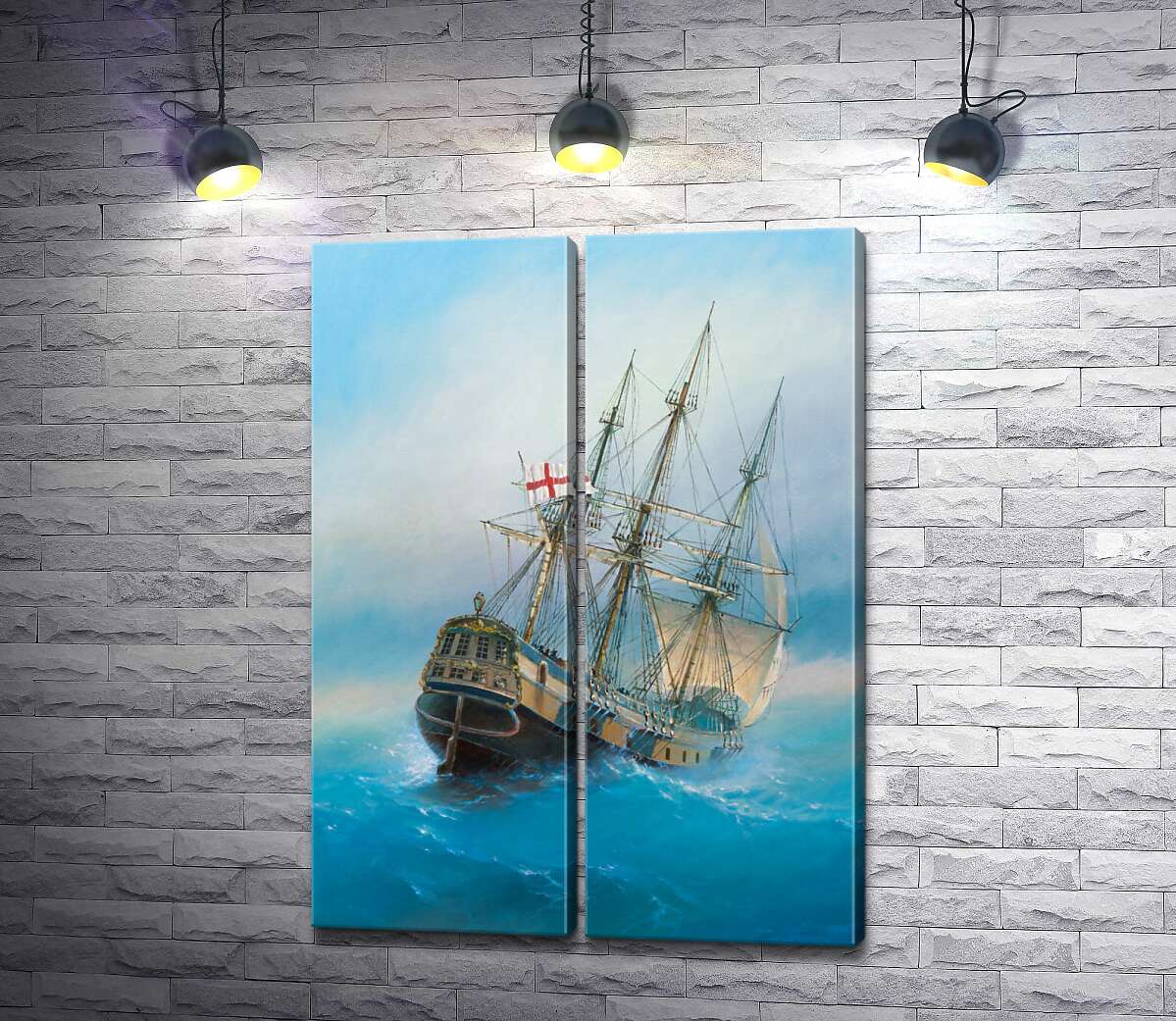 модульная картина Английский корабль плывет по голубизне морской воды