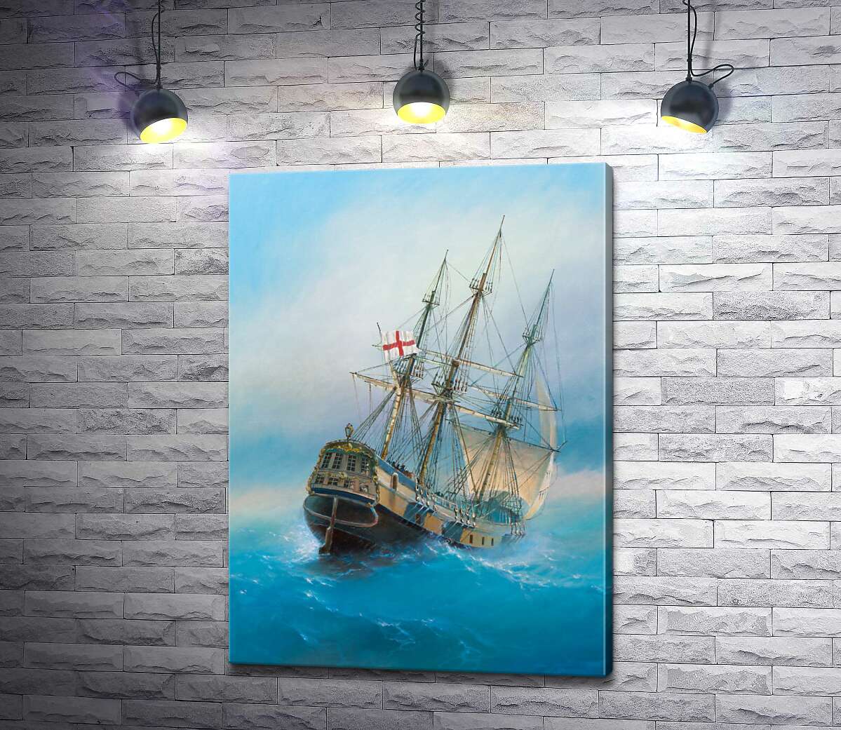картина Английский корабль плывет по голубизне морской воды