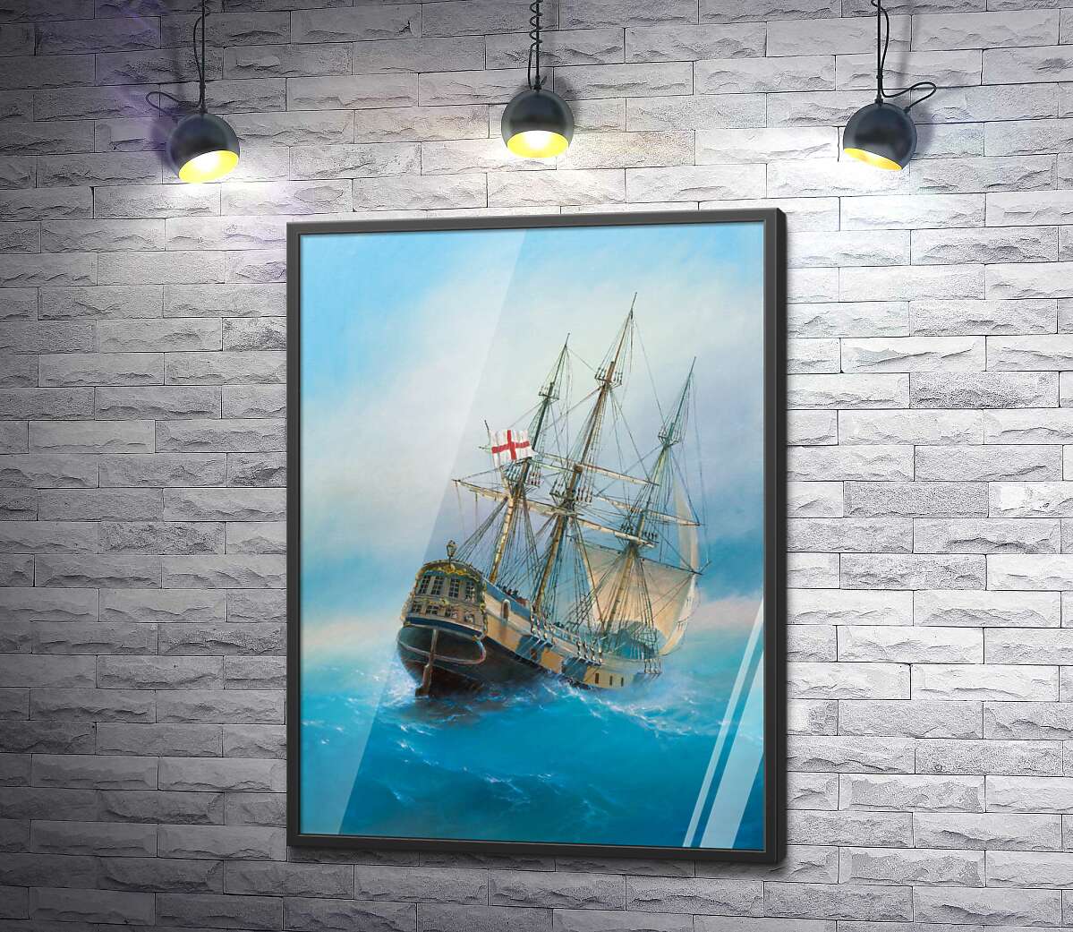 постер Англійський корабель пливе по блакиті морської води