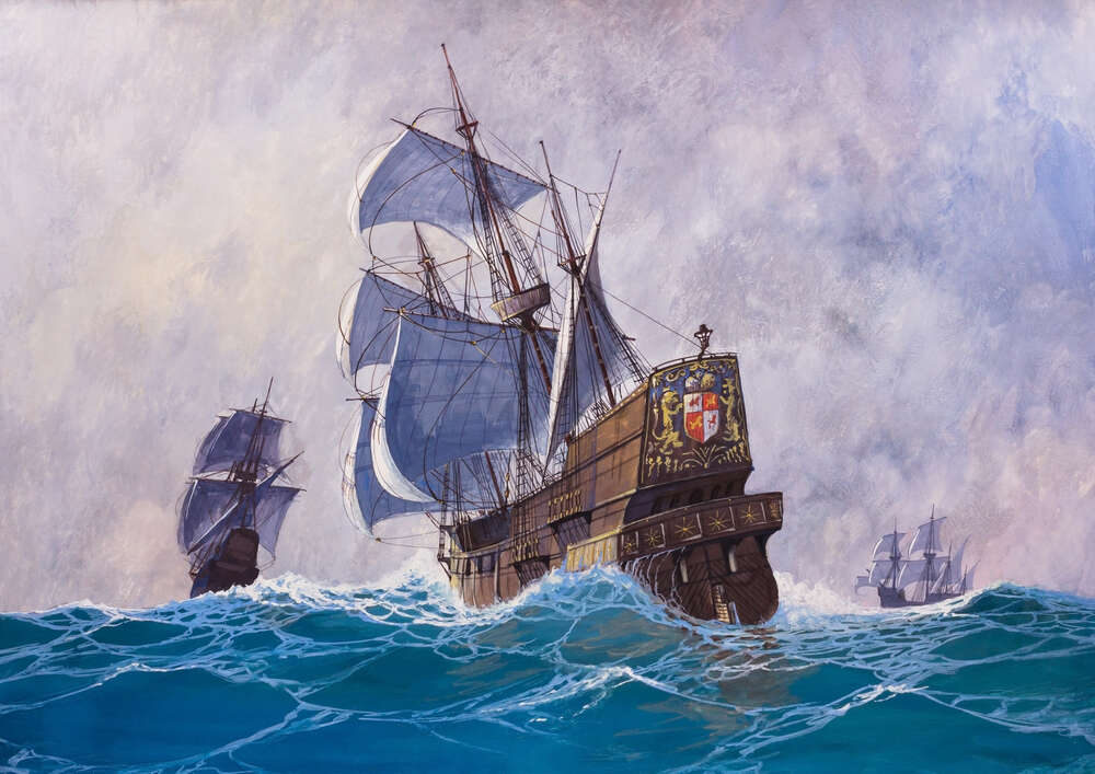 картина-постер Морська флотилія пливе по воді