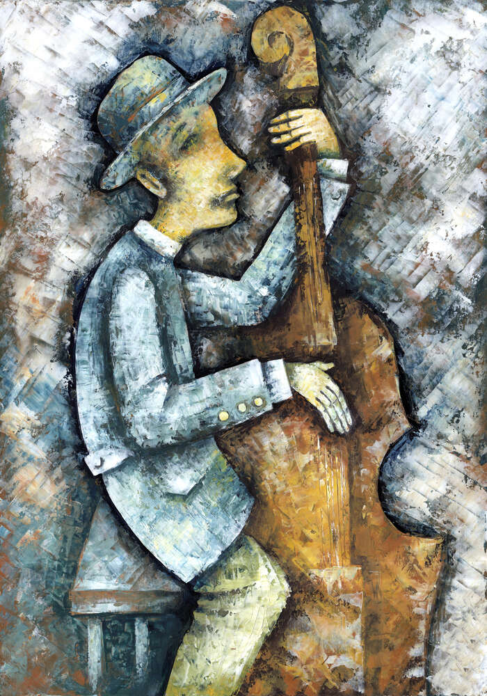 картина-постер Музыкант играет на контрабасе