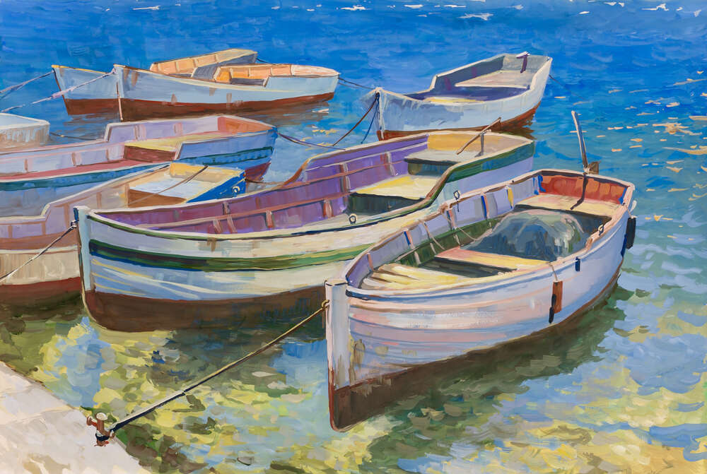 картина-постер Світлі обриси човнів біля берега