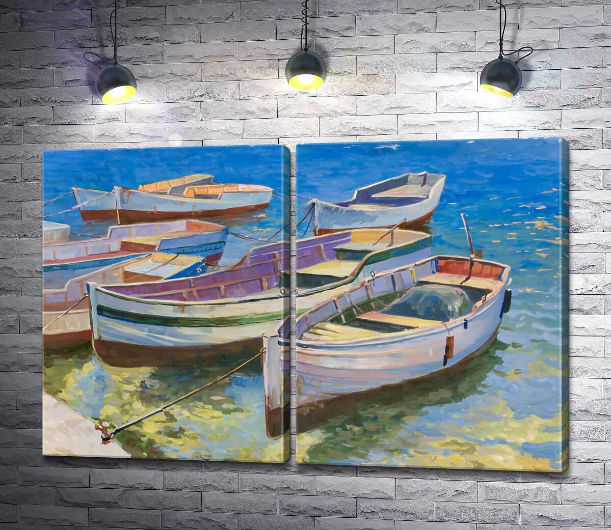модульная картина Светлые очертания лодок у берега