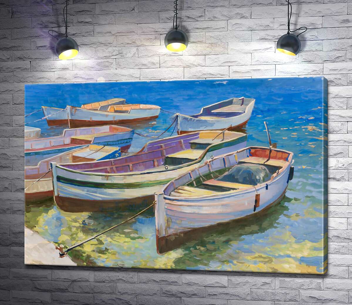 картина Светлые очертания лодок у берега