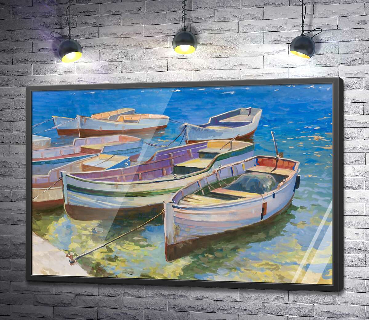 постер Светлые очертания лодок у берега