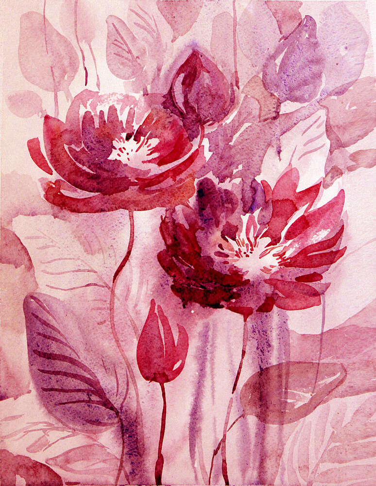 картина-постер Розовый узор из акварельных цветов