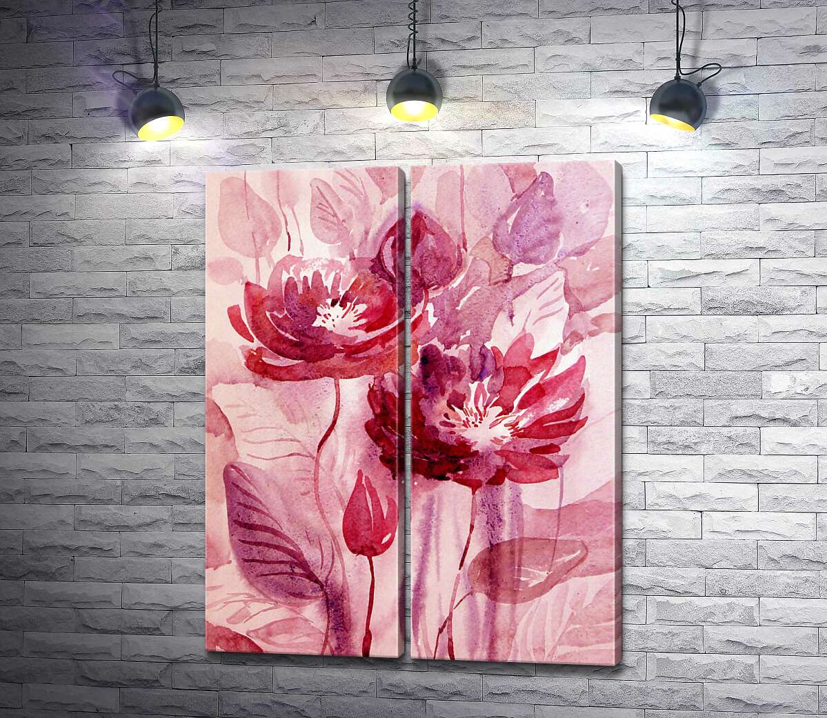модульная картина Розовый узор из акварельных цветов