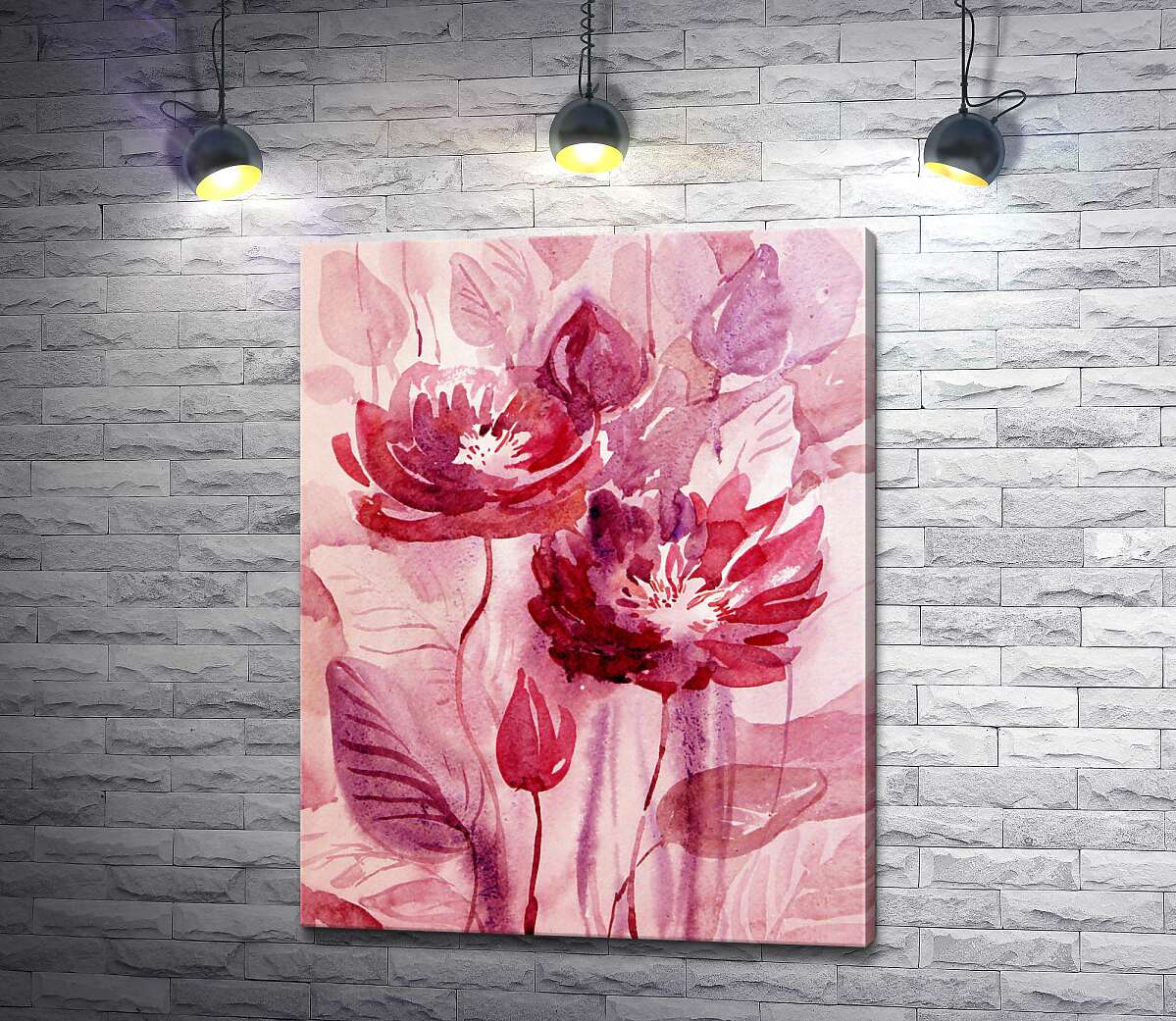 картина Рожевий візерунок із акварельних квітів