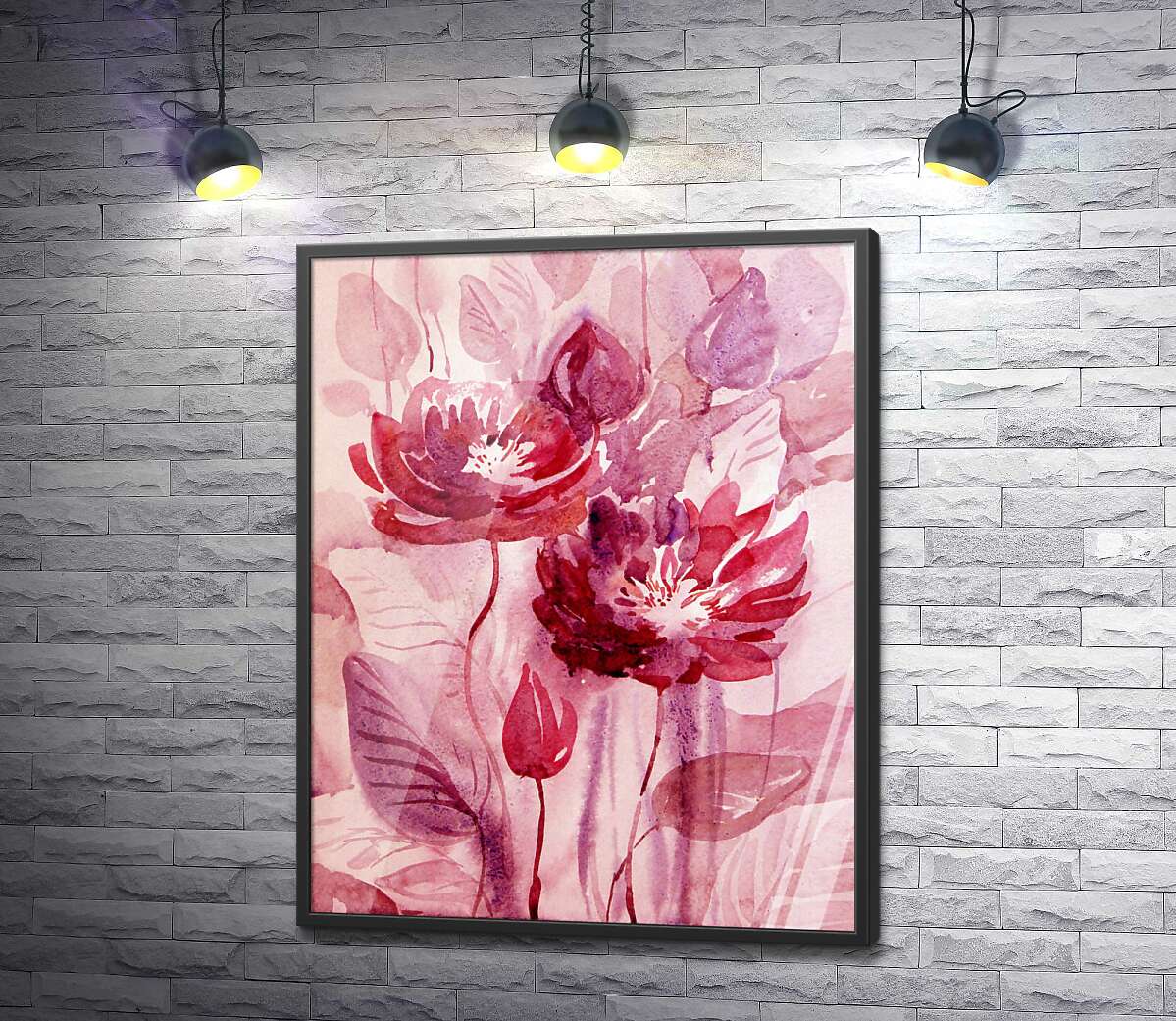постер Рожевий візерунок із акварельних квітів
