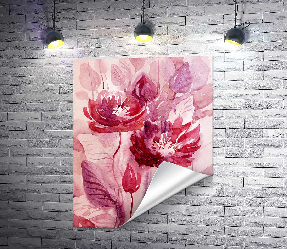 друк Рожевий візерунок із акварельних квітів