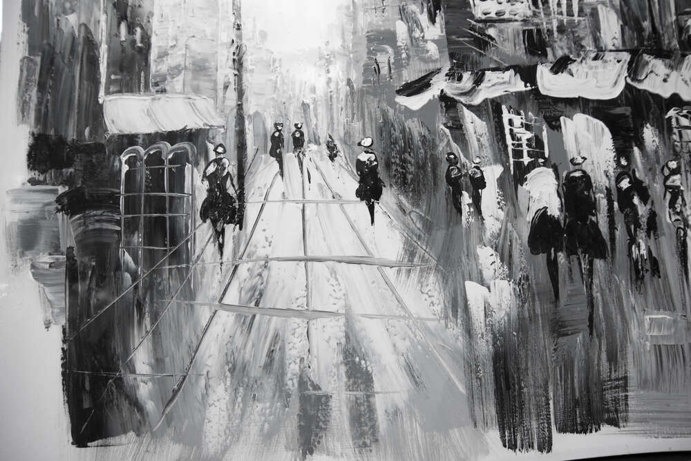 картина-постер Черно-белая улица старого города
