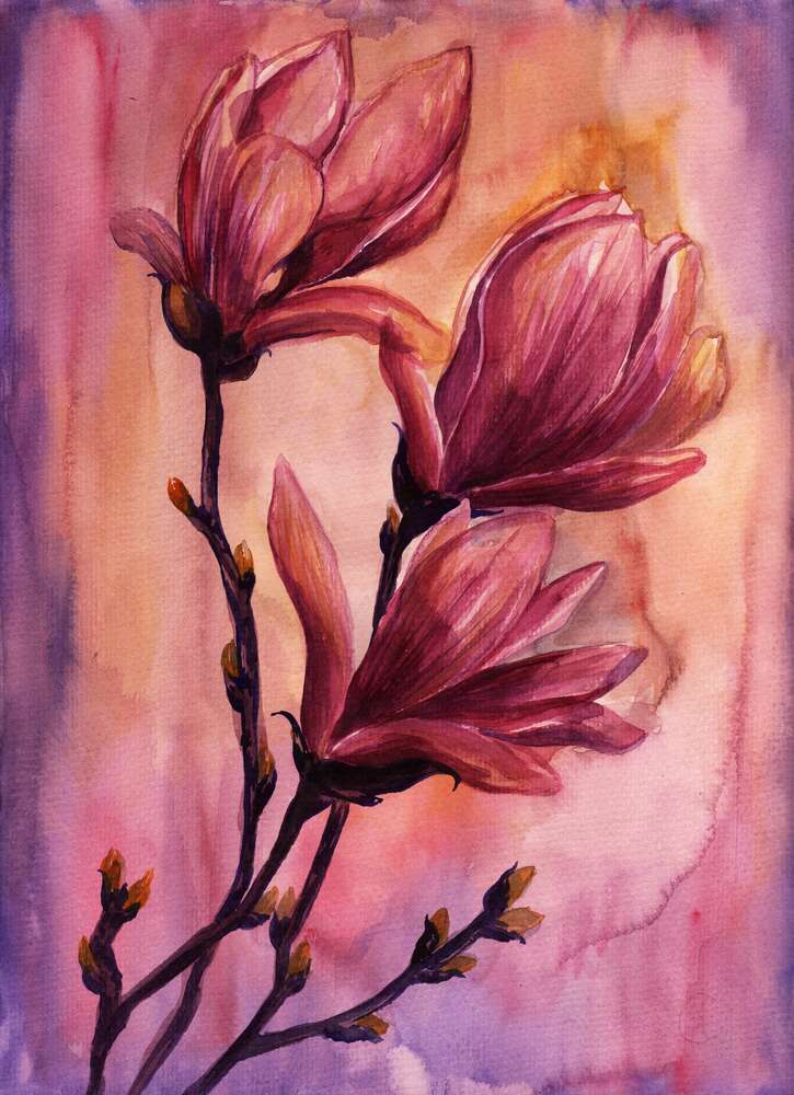 картина-постер Яскраве цвітіння рожевих магнолій