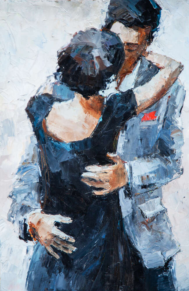 картина-постер Сильні руки чоловіка ніжно обіймають спину дівчини у танці