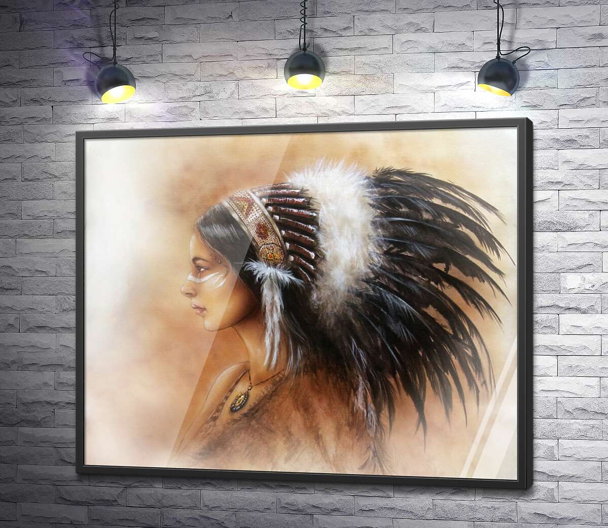 постер Прекрасний профіль сміливої індіанки