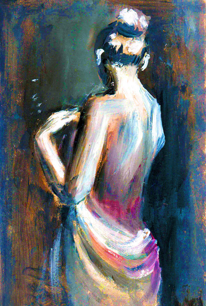 картина-постер Оголена ніжність жіночої спини, підкреслена складками тканини