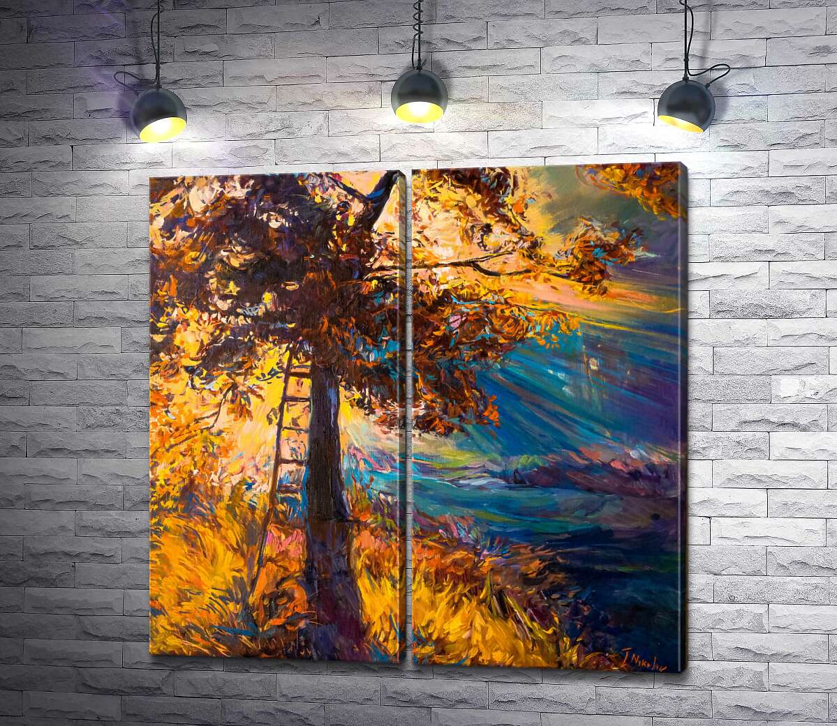 модульна картина Яскраве сонячне проміння пробивається крізь густу крону дерева