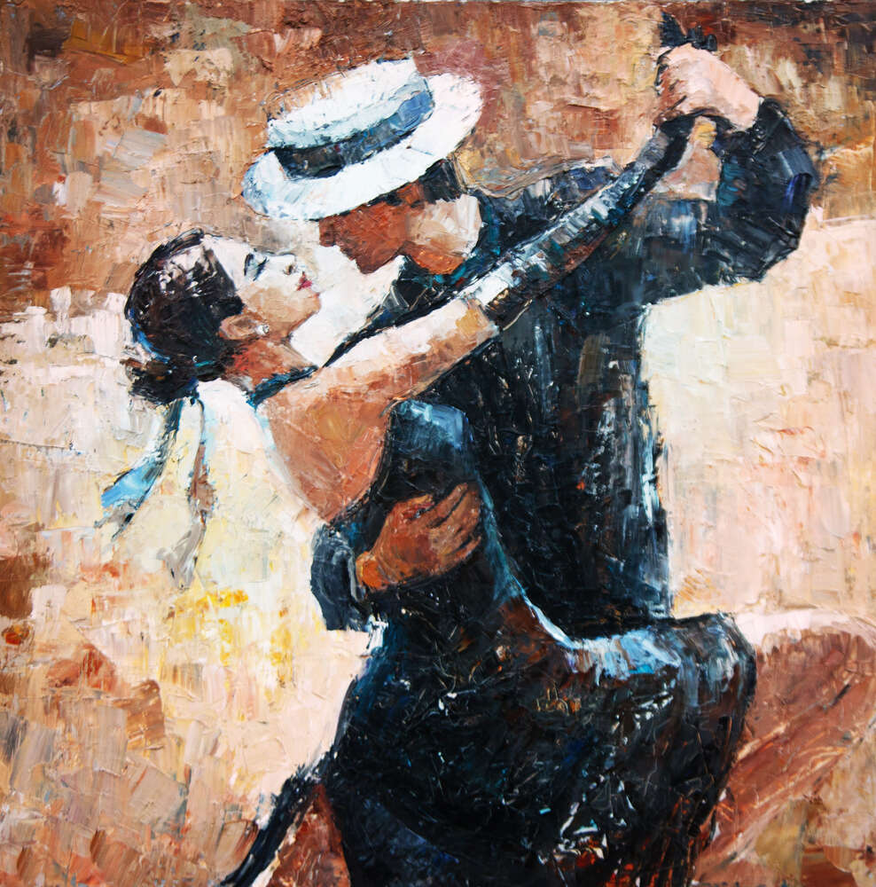 картина-постер Темные силуэты пары слились в чувственном танце