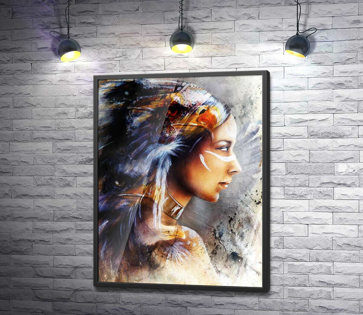 постер Тотемний орел видніється у профілі індіанки