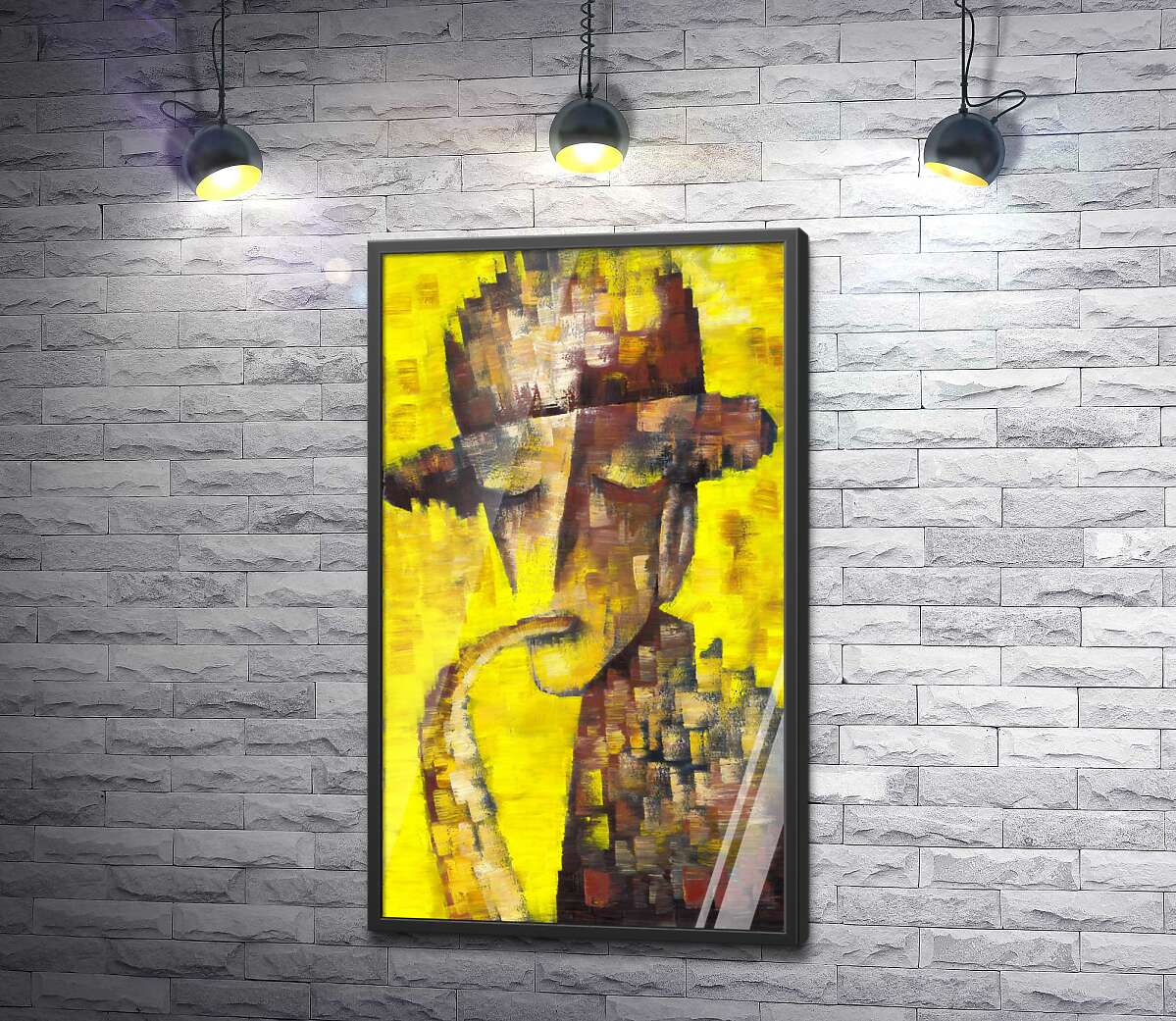 постер Силуэт саксофониста на золотом фоне