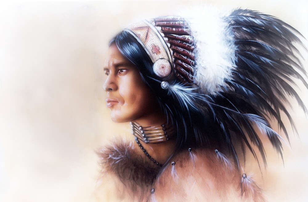 картина-постер Індіанець у вінку із пір'я сміливо дивиться вперед